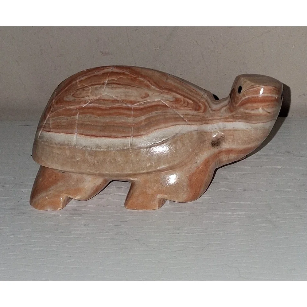 Carved Banded Onyx Stone Turtle Figurine 4.5